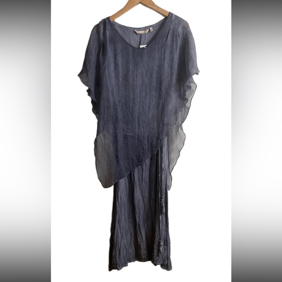SOFT SURROUNDINGS - Flowy Overlay Cape Dress Grey Tassel Tied Size M NWT￼ - Picture 2 of 9